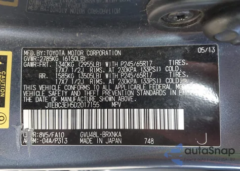 2013 Toyota Highlander Hybrid Base V6 from USA, damaged, VIN JTEBC3EH5D2017155